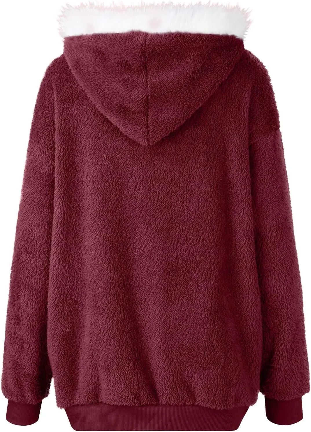 Women's Fleece Jackets and Coats Zip Up Hooded Color Block Patchwork Coat Thick Warm Fuzzy Sherpa Outerwear