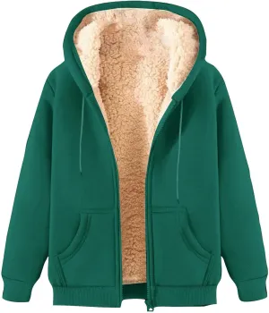 Womens Fleece Lined Jacket Full Zip Up Oversized Sherpa Hoodies Casual Warm Sweatshirt Jackets Winter Clothes