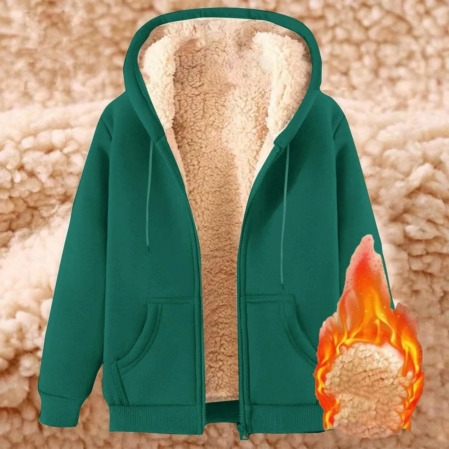 Womens Fleece Lined Jacket Full Zip Up Oversized Sherpa Hoodies Casual Warm Sweatshirt Jackets Winter Clothes