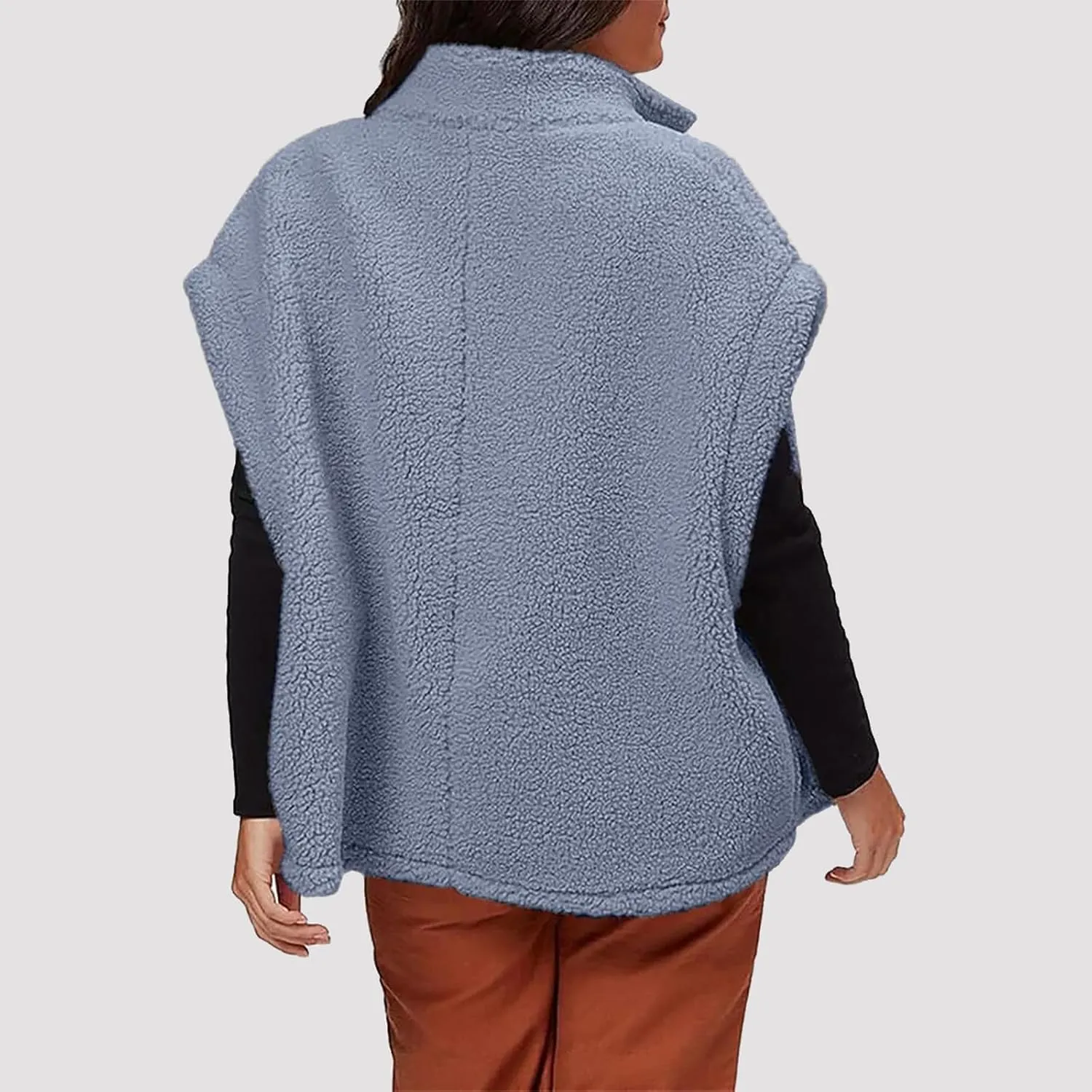 Womens Fleece Vest Casual Oversized Button Down Sherpa Vest Stand Collar Sleeveless Fuzzy Jackets with Pockets