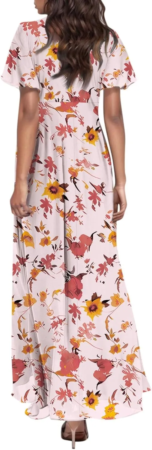 Women's Floral Print Chiffon Dress - Blue, Size S, Midi Length, Spring/Summer