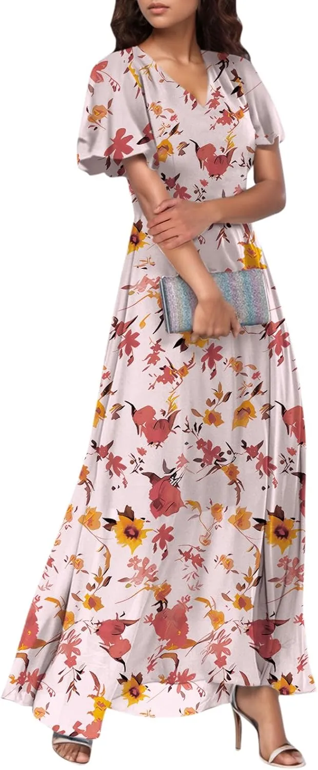 Women's Floral Print Chiffon Dress - Blue, Size S, Midi Length, Spring/Summer