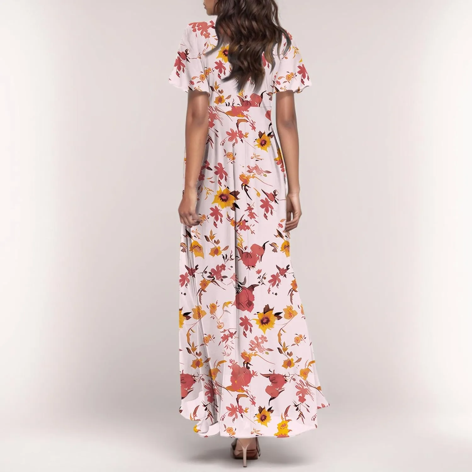 Women's Floral Print Chiffon Dress - Blue, Size S, Midi Length, Spring/Summer