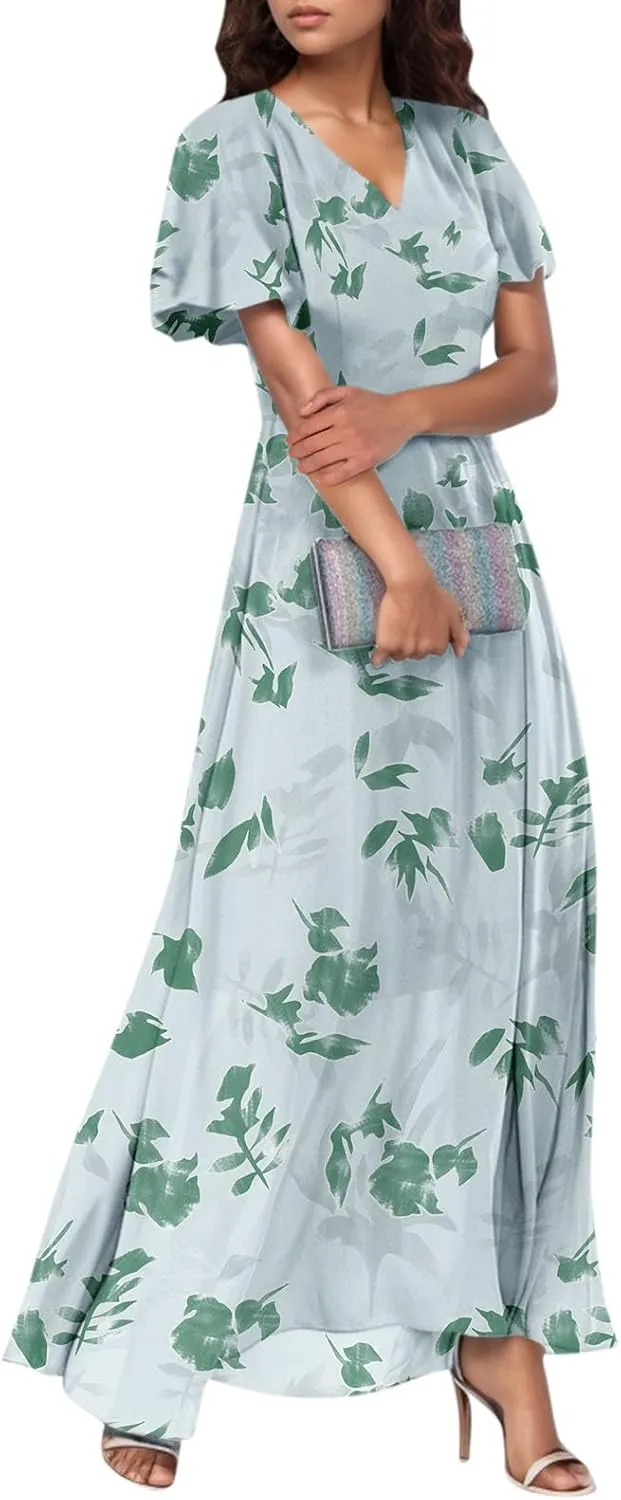 Women's Floral Print Chiffon Dress - Blue, Size S, Midi Length, Spring/Summer