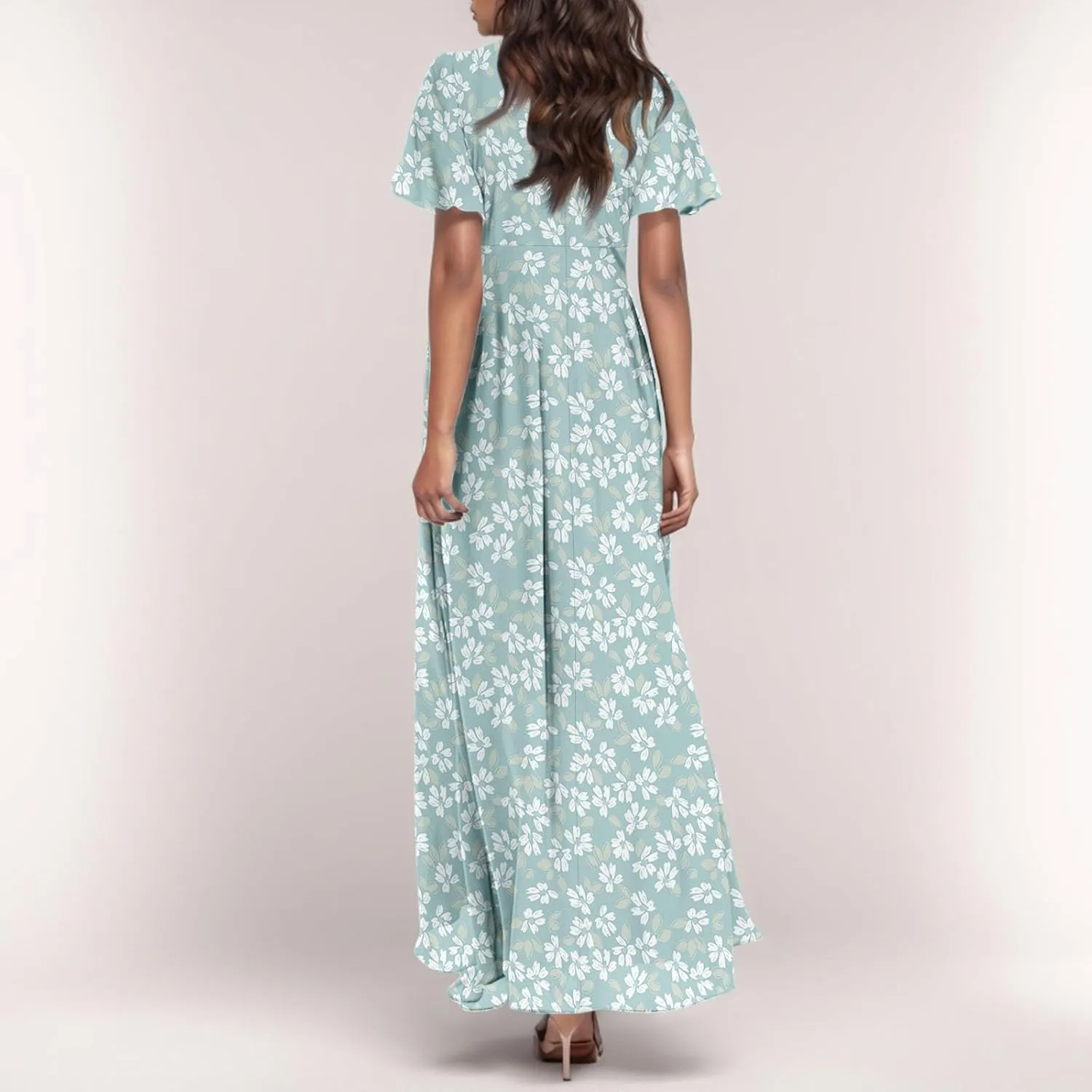 Women's Floral Print Chiffon Dress - Blue, Size S, Midi Length, Spring/Summer