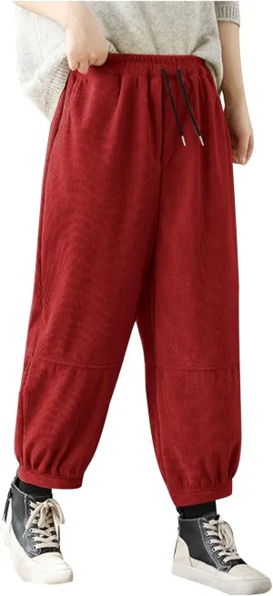 Women's Harem Pants Casual Loose Fit Drawstring Elastic Waist Pants Vintage Solid Tapered Trousers with Pockets