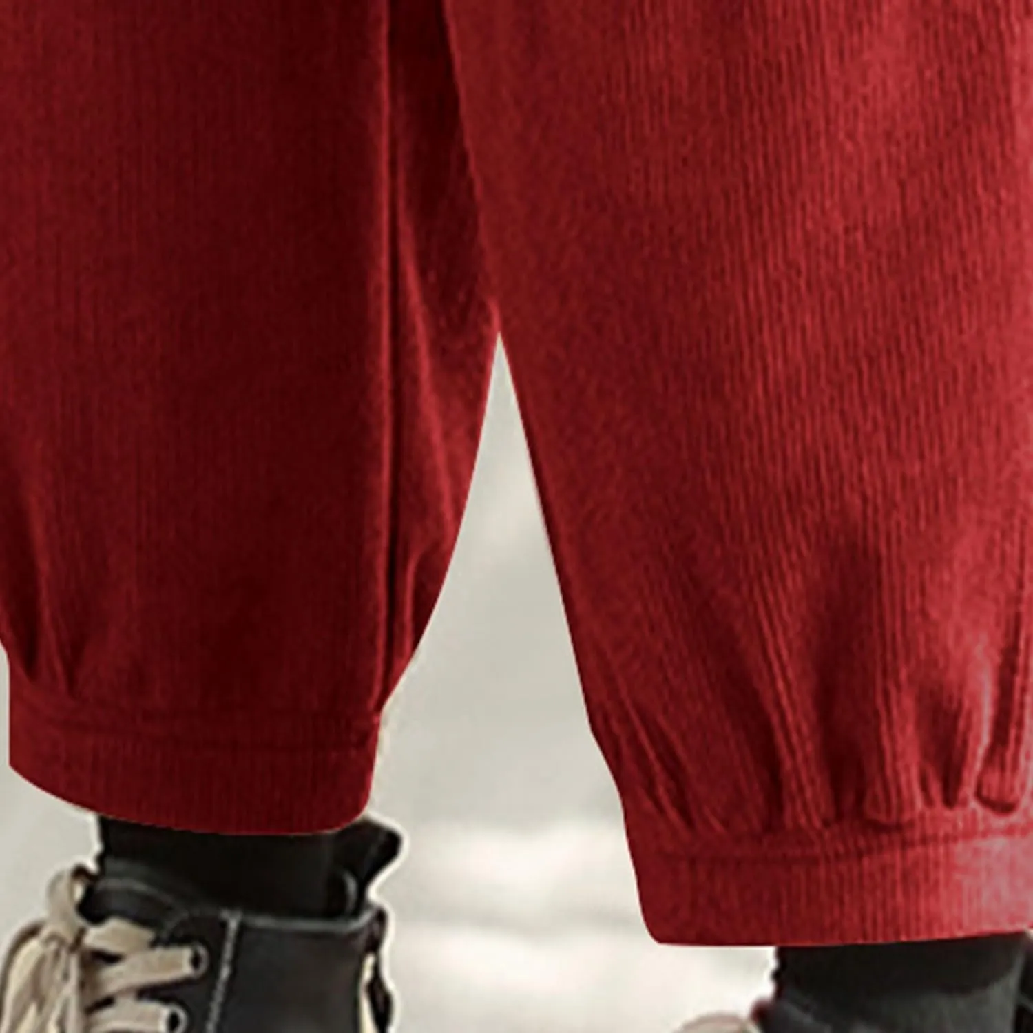Women's Harem Pants Casual Loose Fit Drawstring Elastic Waist Pants Vintage Solid Tapered Trousers with Pockets
