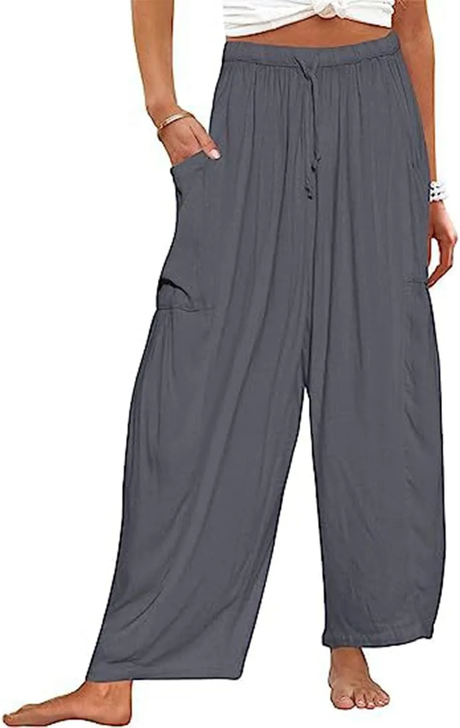 Womens Harem Pants with Pockets for Women, Lightweight Summer Palazzo Pants