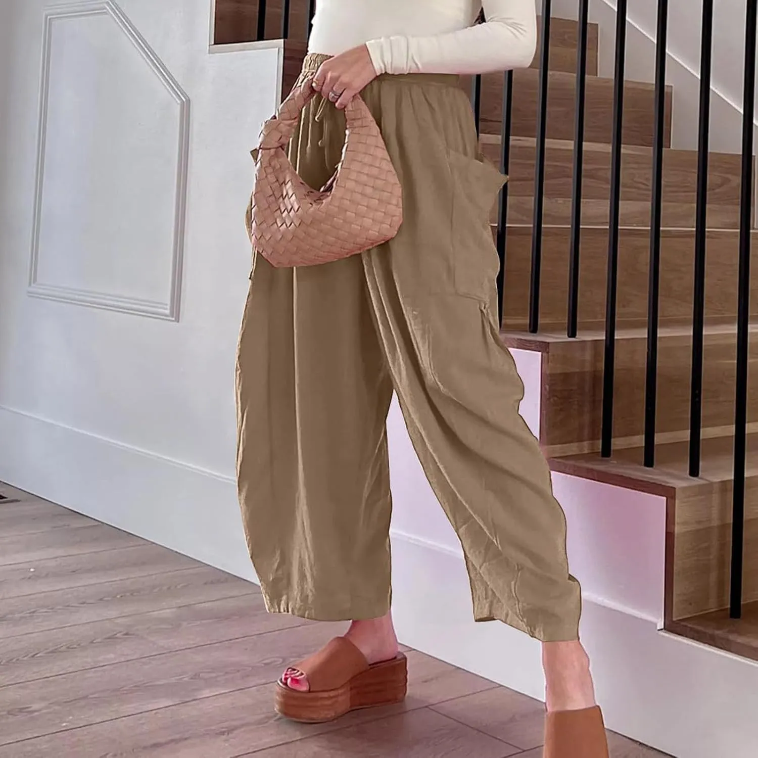 Womens Harem Pants with Pockets for Women, Lightweight Summer Palazzo Pants