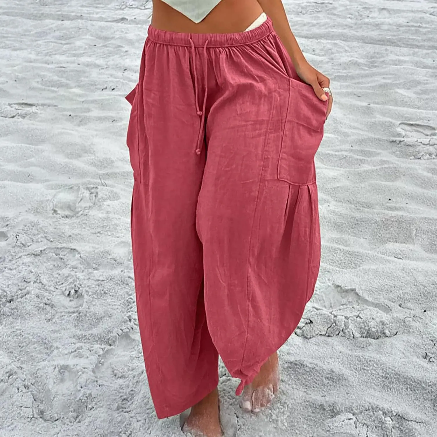 Womens Harem Pants with Pockets for Women, Lightweight Summer Palazzo Pants