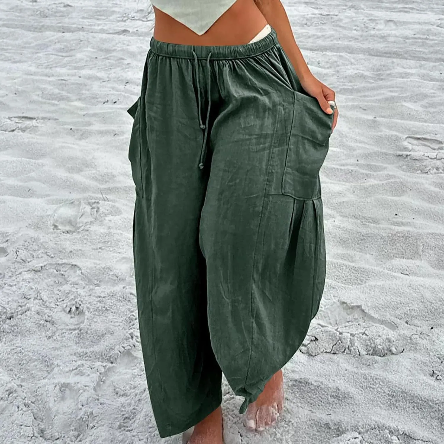 Womens Harem Pants with Pockets for Women, Lightweight Summer Palazzo Pants