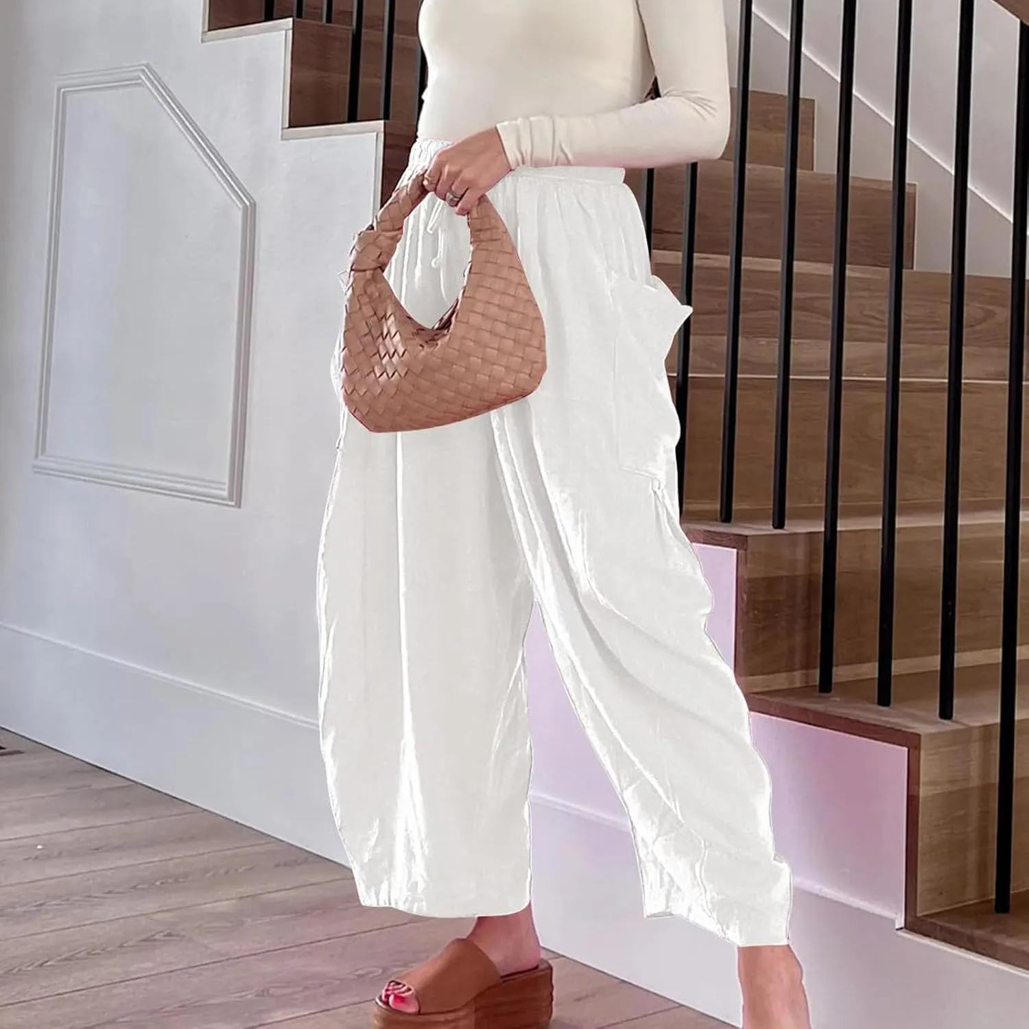 Womens Harem Pants with Pockets for Women, Lightweight Summer Palazzo Pants