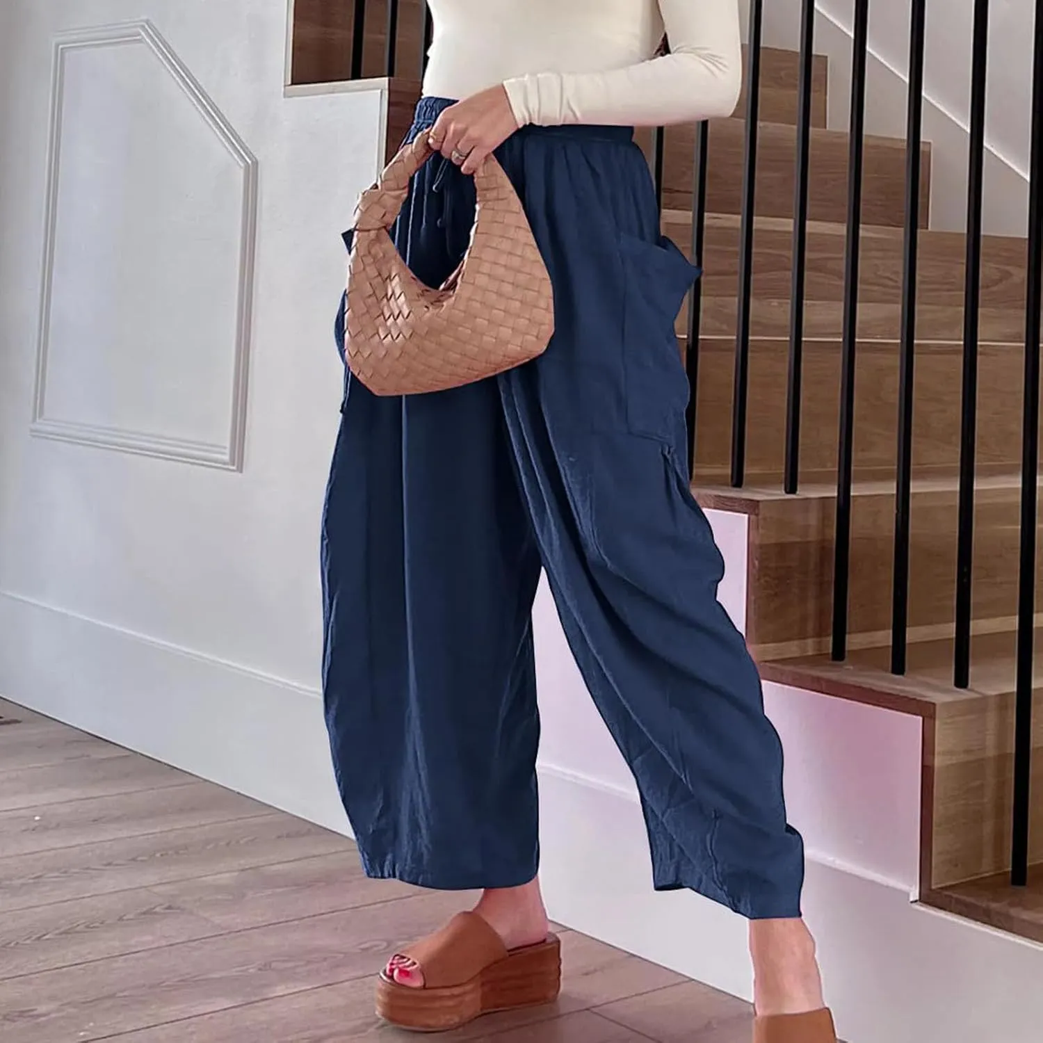 Womens Harem Pants with Pockets for Women, Lightweight Summer Palazzo Pants