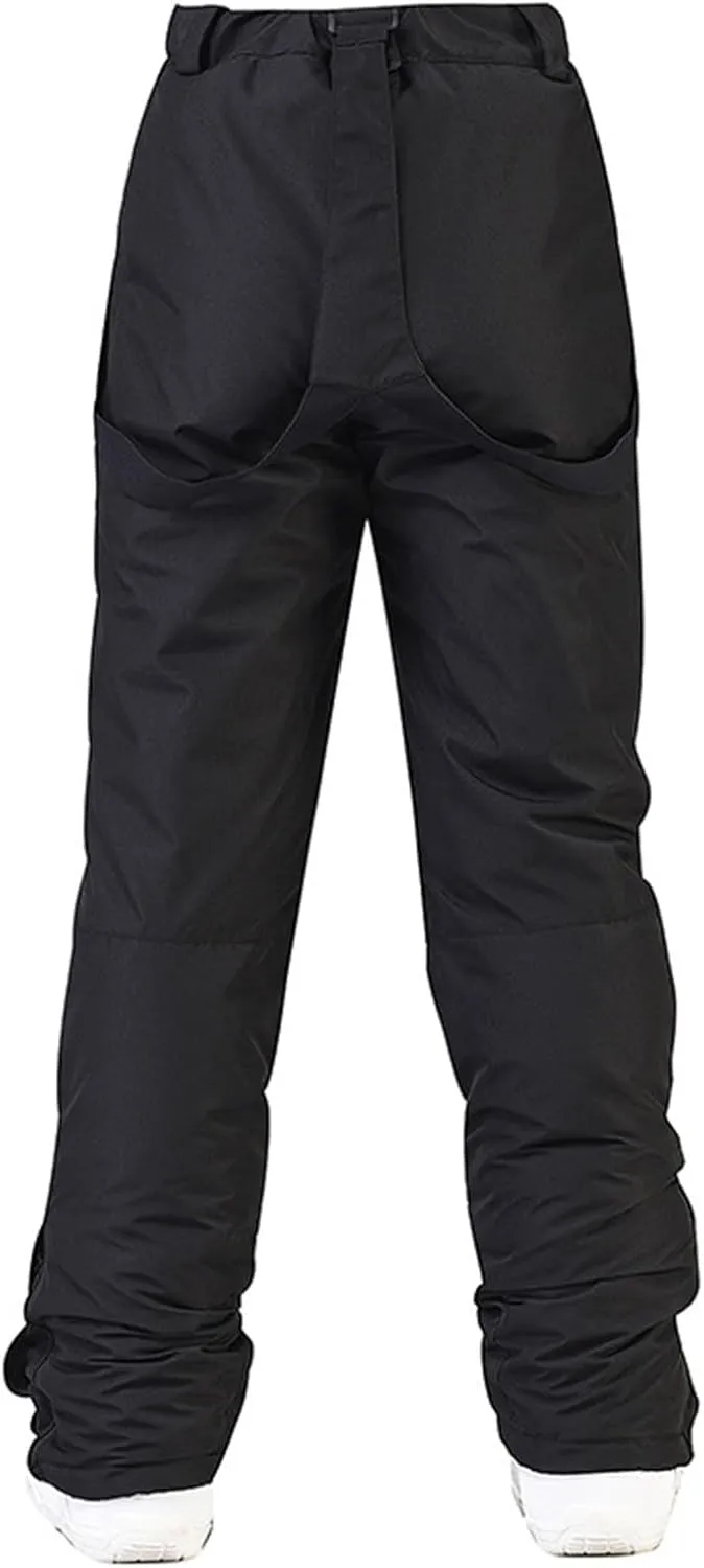 Women's Insulated Snow Pants Winter Solid Warm Ski Pant Outdoor Waterproof Snowboard Bibs with Detachable Suspender