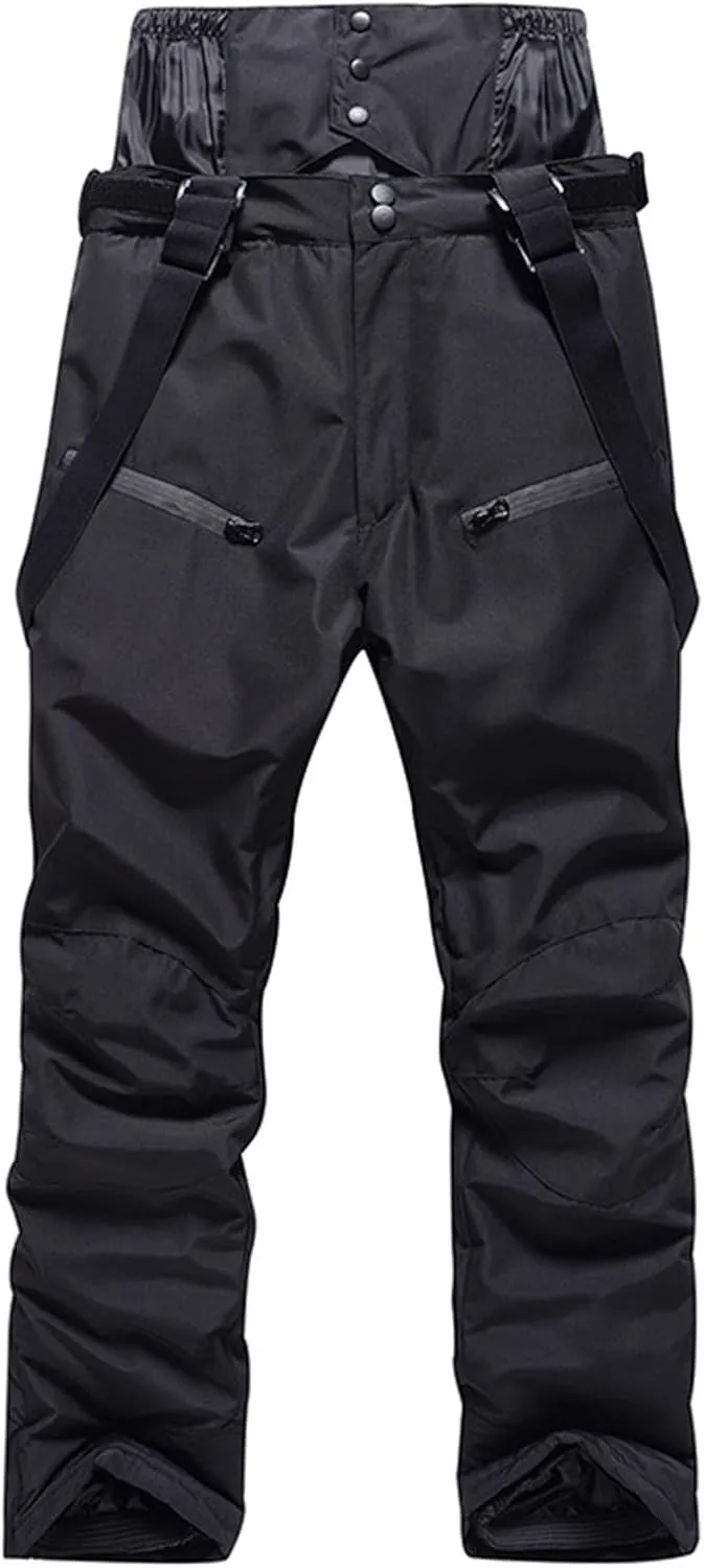 Women's Insulated Snow Pants Winter Solid Warm Ski Pant Outdoor Waterproof Snowboard Bibs with Detachable Suspender