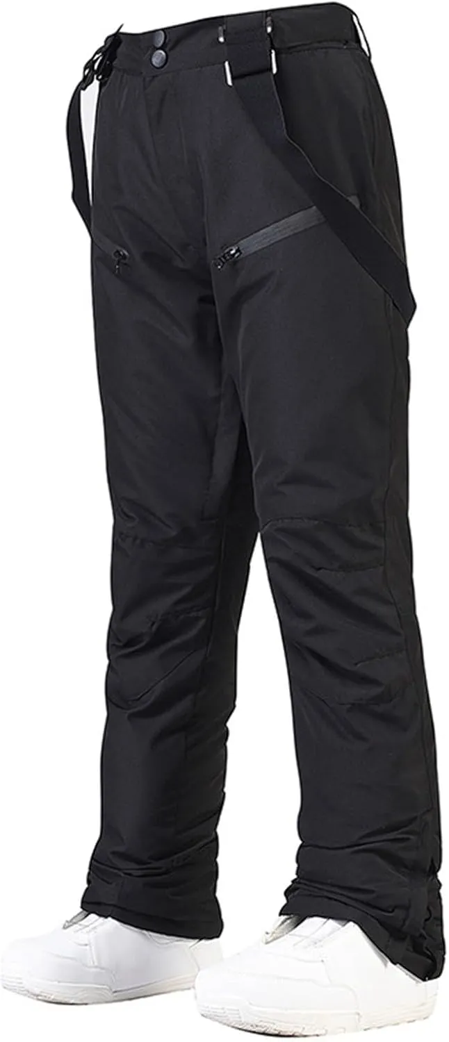 Women's Insulated Snow Pants Winter Solid Warm Ski Pant Outdoor Waterproof Snowboard Bibs with Detachable Suspender