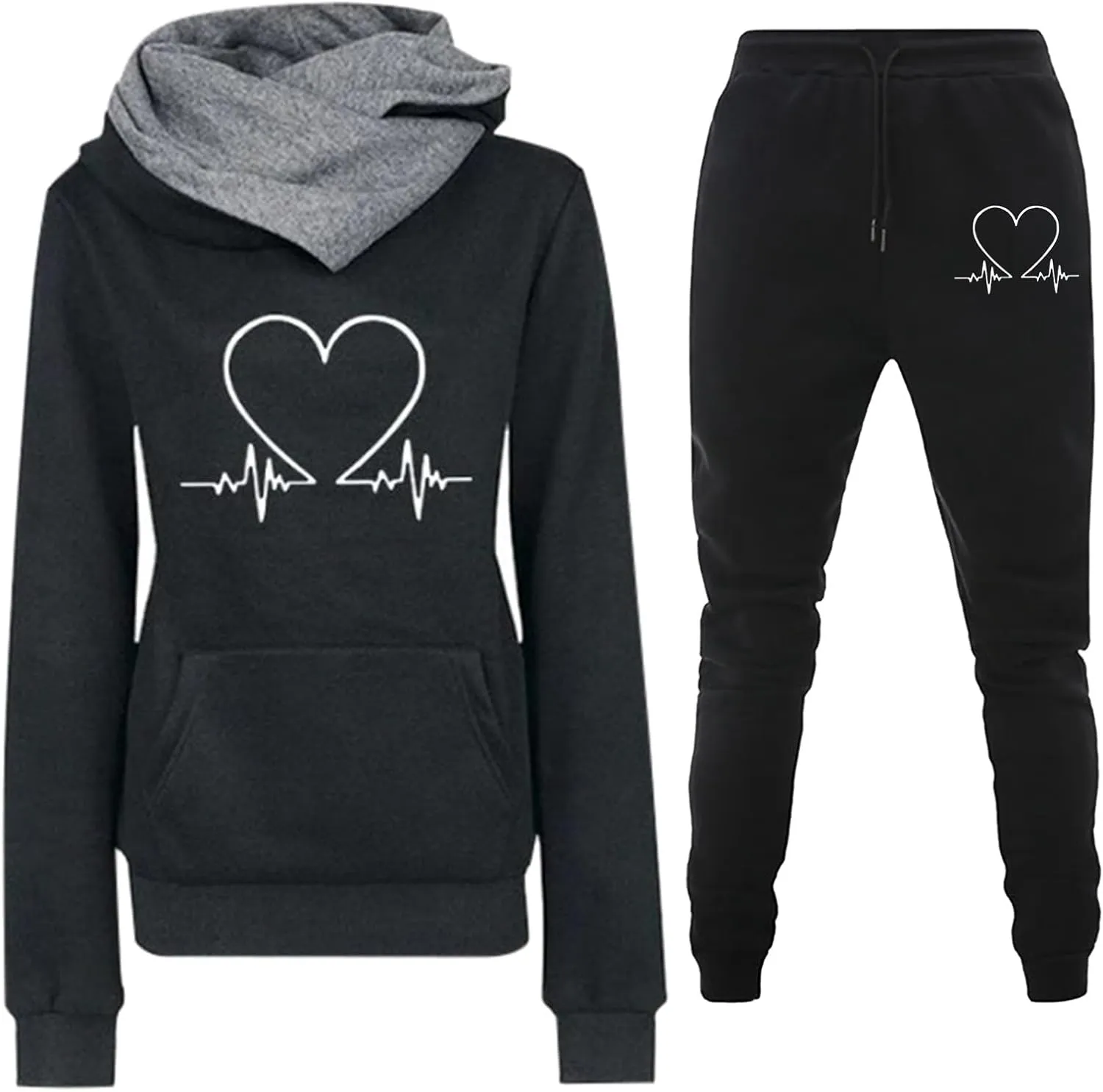 Women's Joggers Sweatpants Solid and Tracksuit Sweatshirt Hooded Women Suits Sets High Waisted Cargo Pants Wide Leg