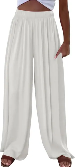 Women's Linen Palazzo Pants 2025 Casual Flowy Trousers Summer Lightweight Wide Leg Pants Baggy Lounge Pants with Pocket