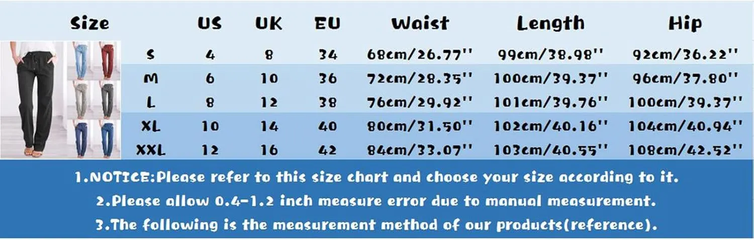 Women's Linen Pants Casual High Waist Pants Drawstring Loose Fit Summer Pants Solid Lounge Long Trousers with Side Pockets