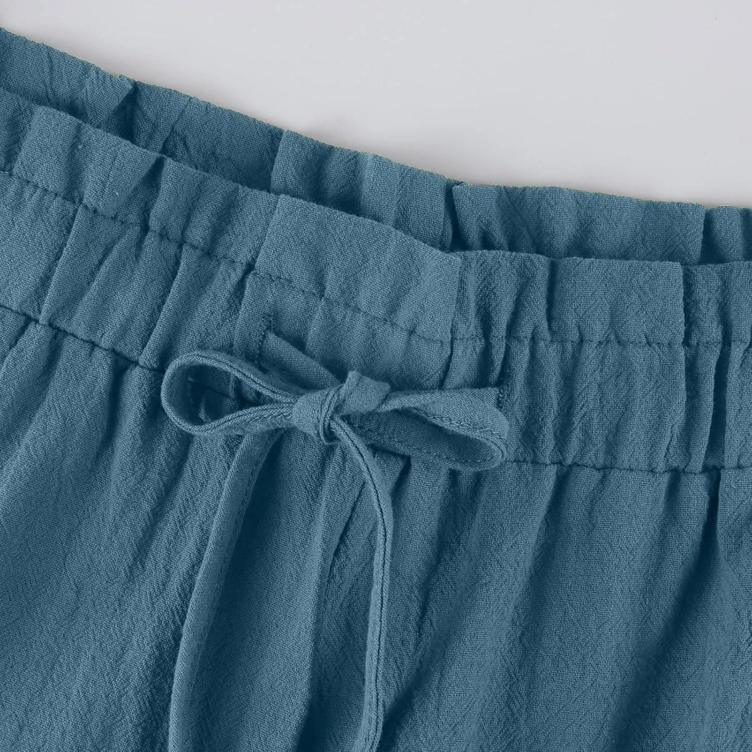 Womens Linen Pants Summer Casual High Waist Wide Leg Palazzo Pant Drawstring Lightweight Loose Beach Cropped Trousers