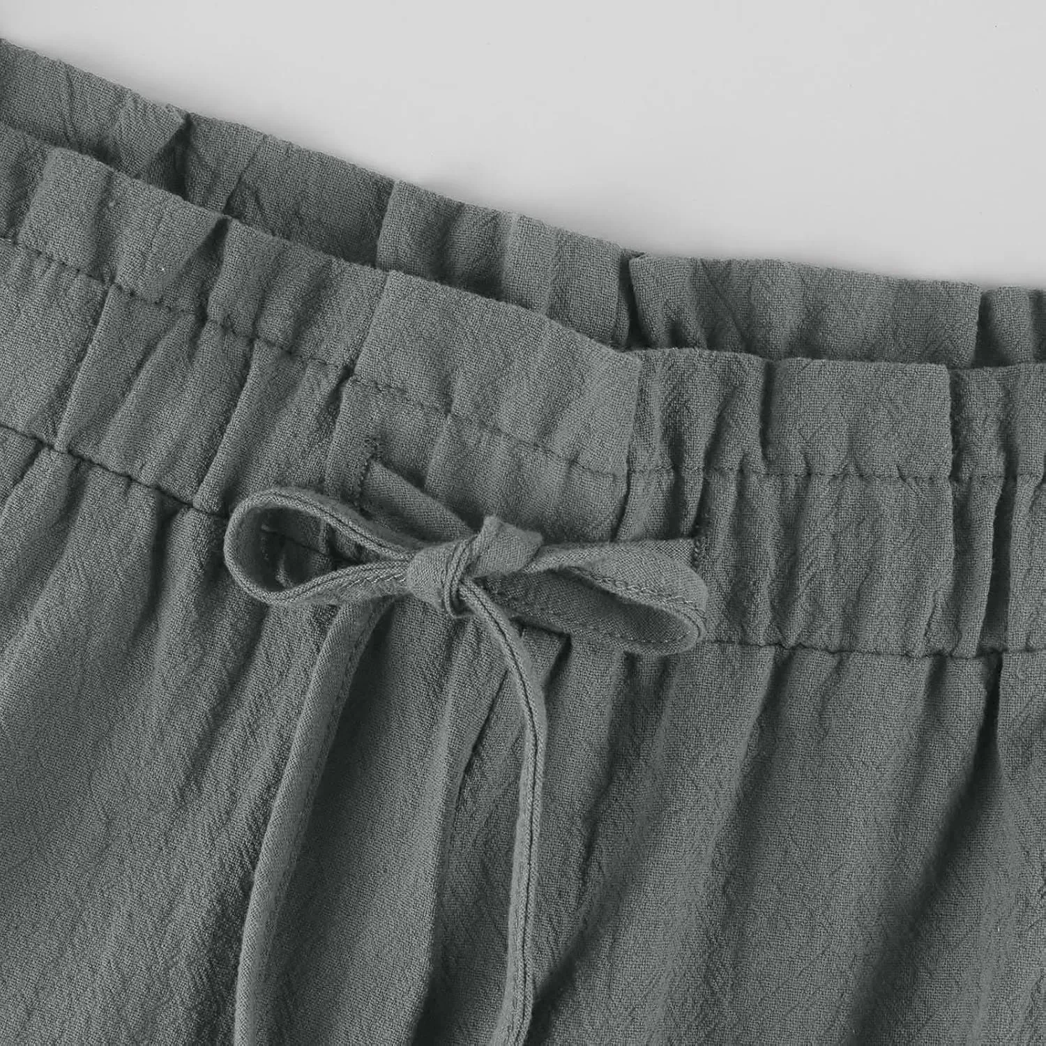 Womens Linen Pants Summer Casual High Waist Wide Leg Palazzo Pant Drawstring Lightweight Loose Beach Cropped Trousers
