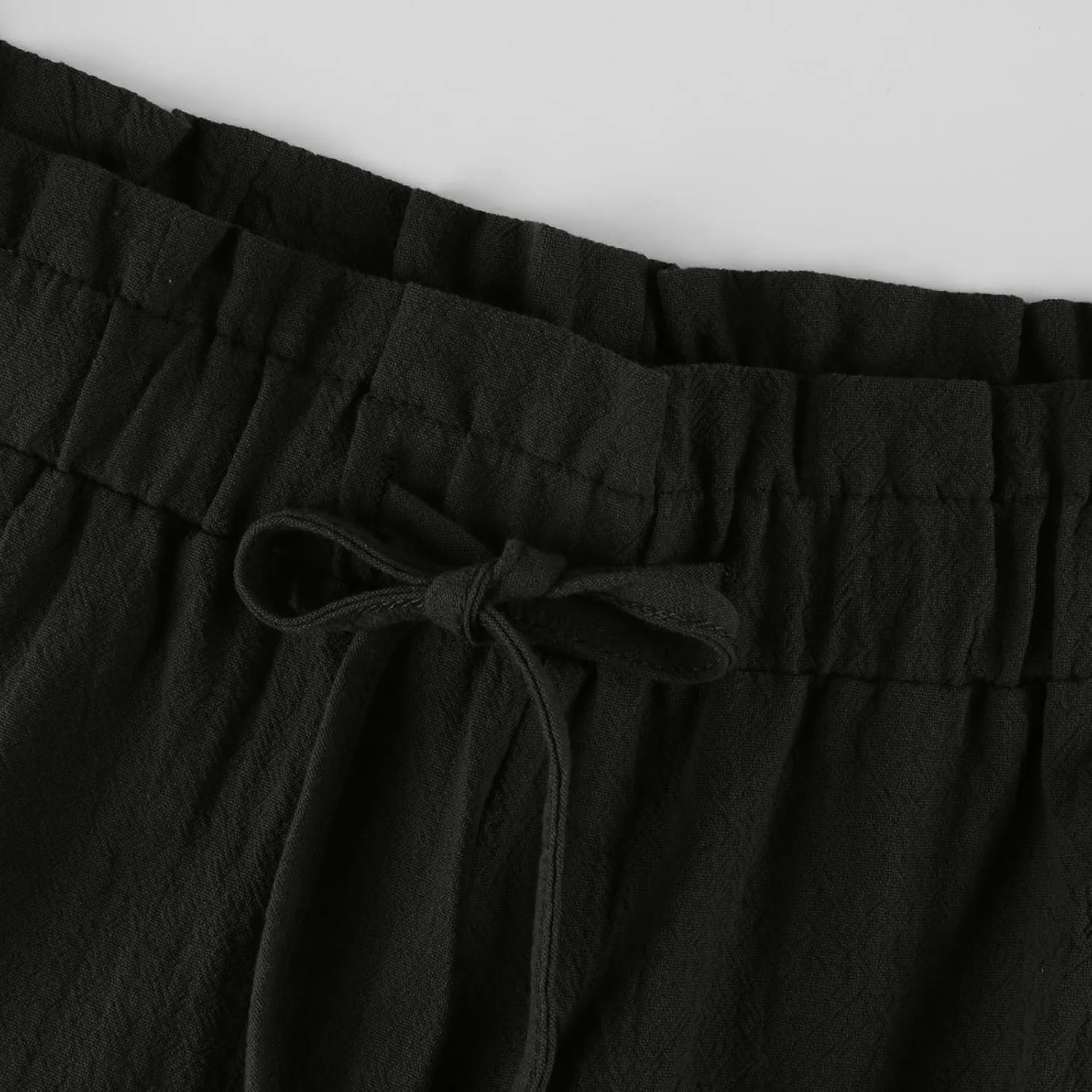Womens Linen Pants Summer Casual High Waist Wide Leg Palazzo Pant Drawstring Lightweight Loose Beach Cropped Trousers