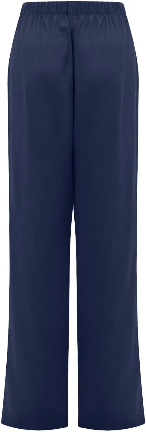 Womens Linen Pants Summer Casual Loose Elastic Waist Straight Wide Leg Pants Lightweight Tall Linen Pants Trousers