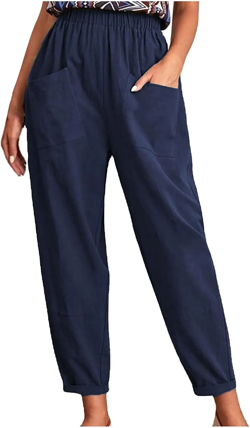 Womens Linen Pants Summer Casual Loose Elastic Waist Straight Wide Leg Pants Lightweight Tall Linen Pants Trousers