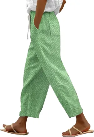 Womens Linen Summer Capri Pants Capri Pants with Pockets Wide Leg Cropped Pants for Women Comfy Loose Summer Beach