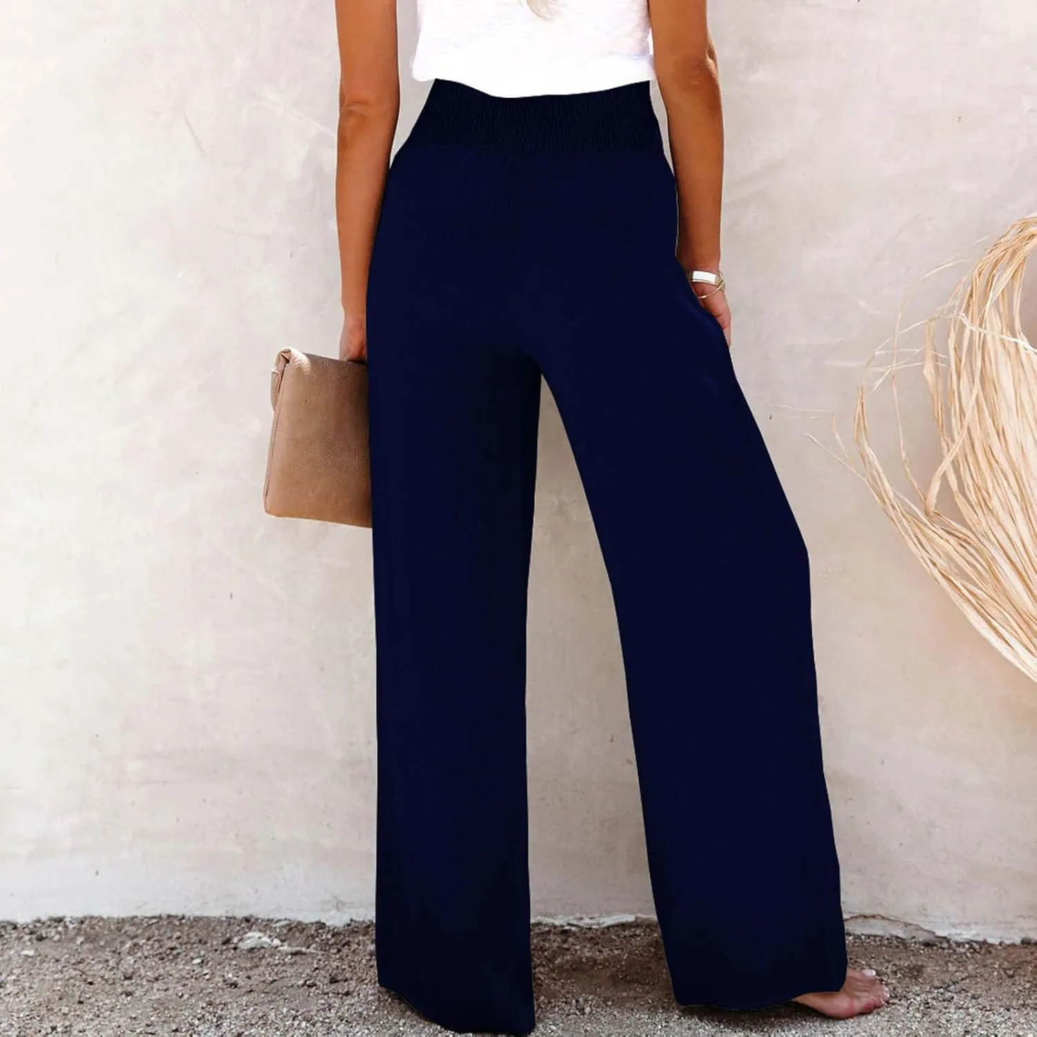 Women's Linen Summer Palazzo Pants Lounge Loose Paperbag Waist Trousers Solid Comfy Pants Summer Outfits 2025 Trendy