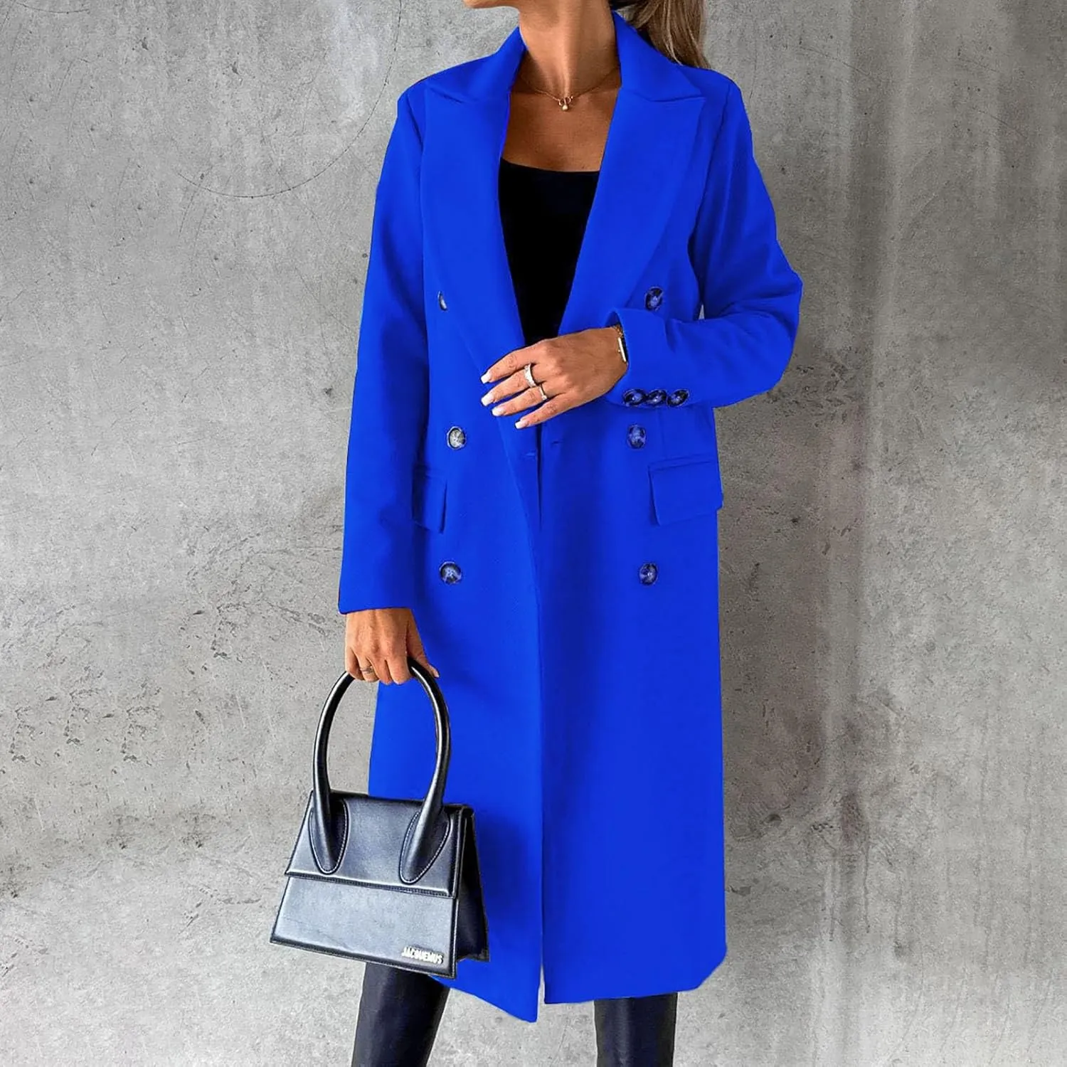 Womens Long Double Breasted Coats Lapel Collar Pea Coat Winter Slim Fit Jackets Trench Coat Outwears