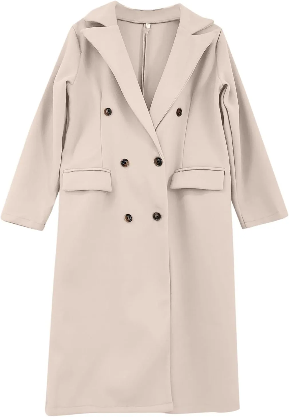 Womens Long Double Breasted Coats Lapel Collar Pea Coat Winter Slim Fit Jackets Trench Coat Outwears