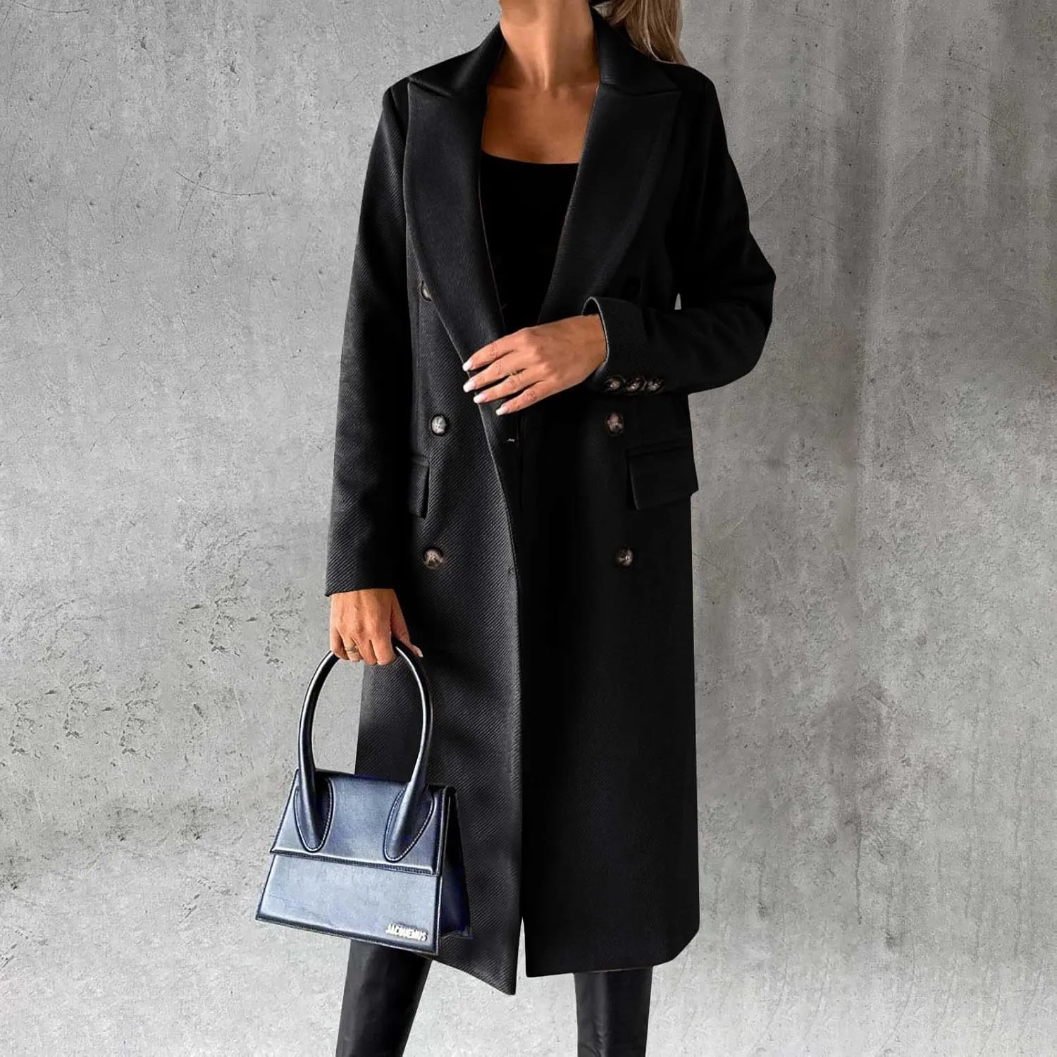 Womens Long Double Breasted Coats Lapel Collar Pea Coat Winter Slim Fit Jackets Trench Coat Outwears