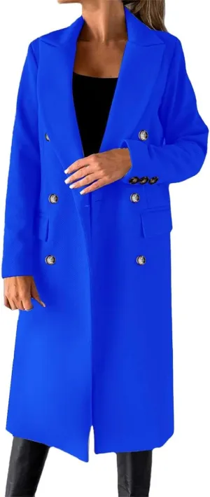 Womens Long Double Breasted Coats Lapel Collar Pea Coat Winter Slim Fit Jackets Trench Coat Outwears