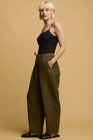 Women's Lorna Elasticated Waist Linen Trouser - Olive