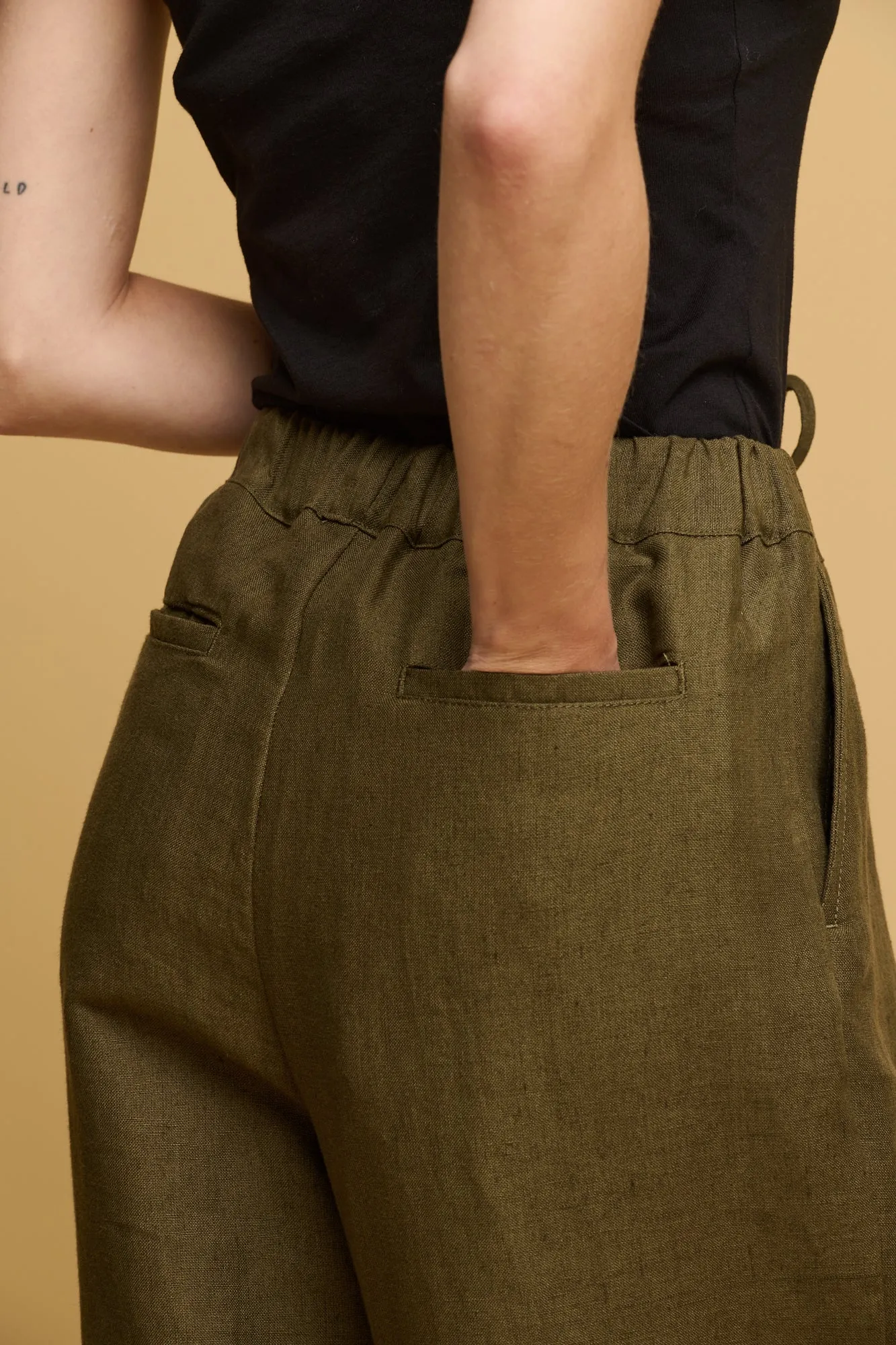 Women's Lorna Elasticated Waist Linen Trouser - Olive