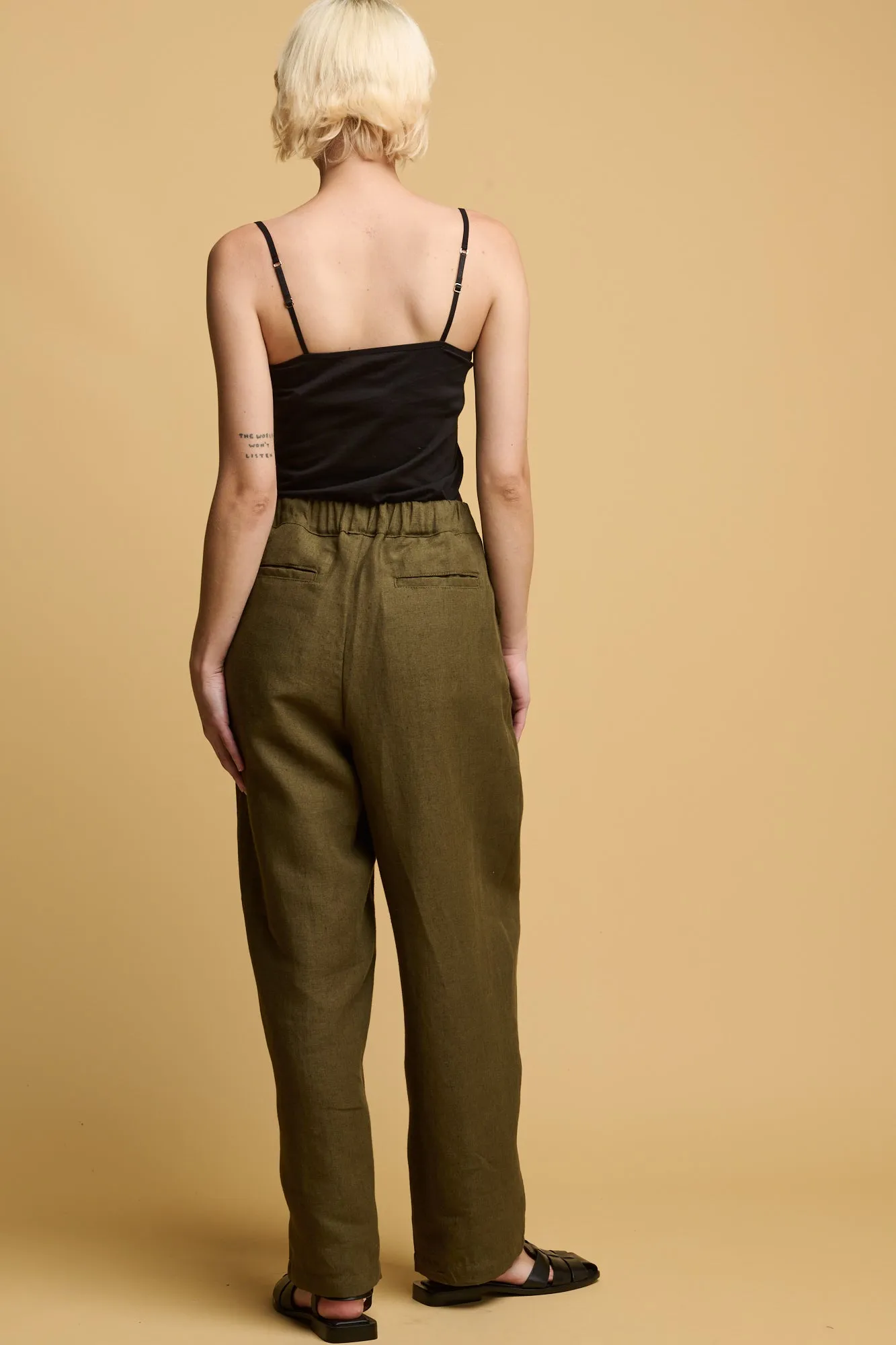Women's Lorna Elasticated Waist Linen Trouser - Olive