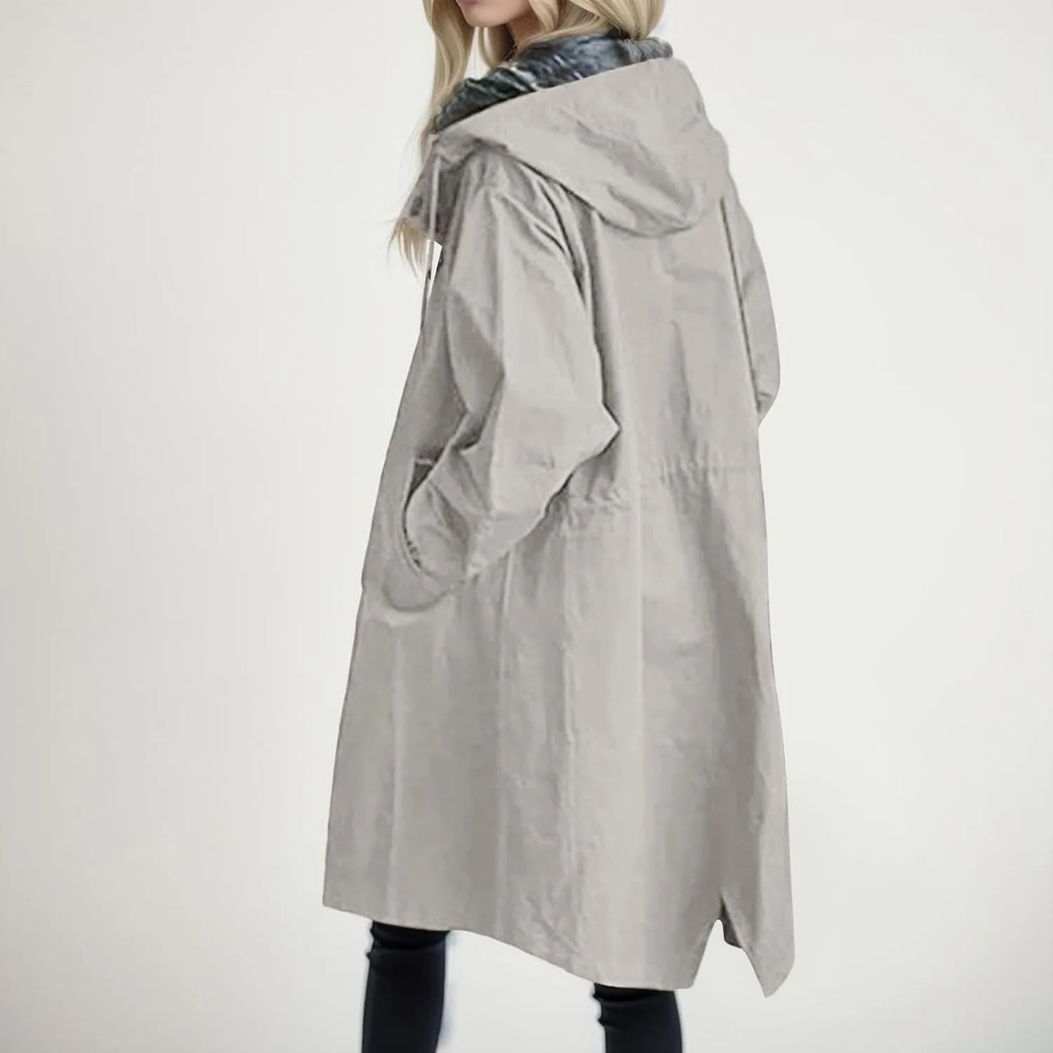 Womens Oversized Trench Coat Lightweight Windbreaker Waterproof Raincoat Long Hooded Pea Coat Lined Elegant Jacket