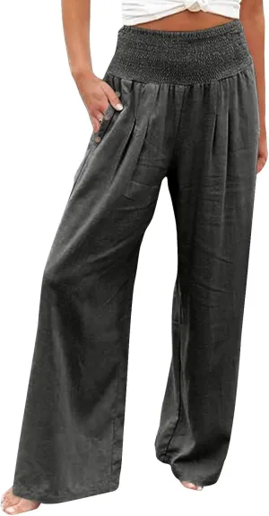 Womens Palazzo Pants Fall Plus Size Loose Cotton and Linen Casual Pants Yoga Sweatpants Leggings with Pockets for