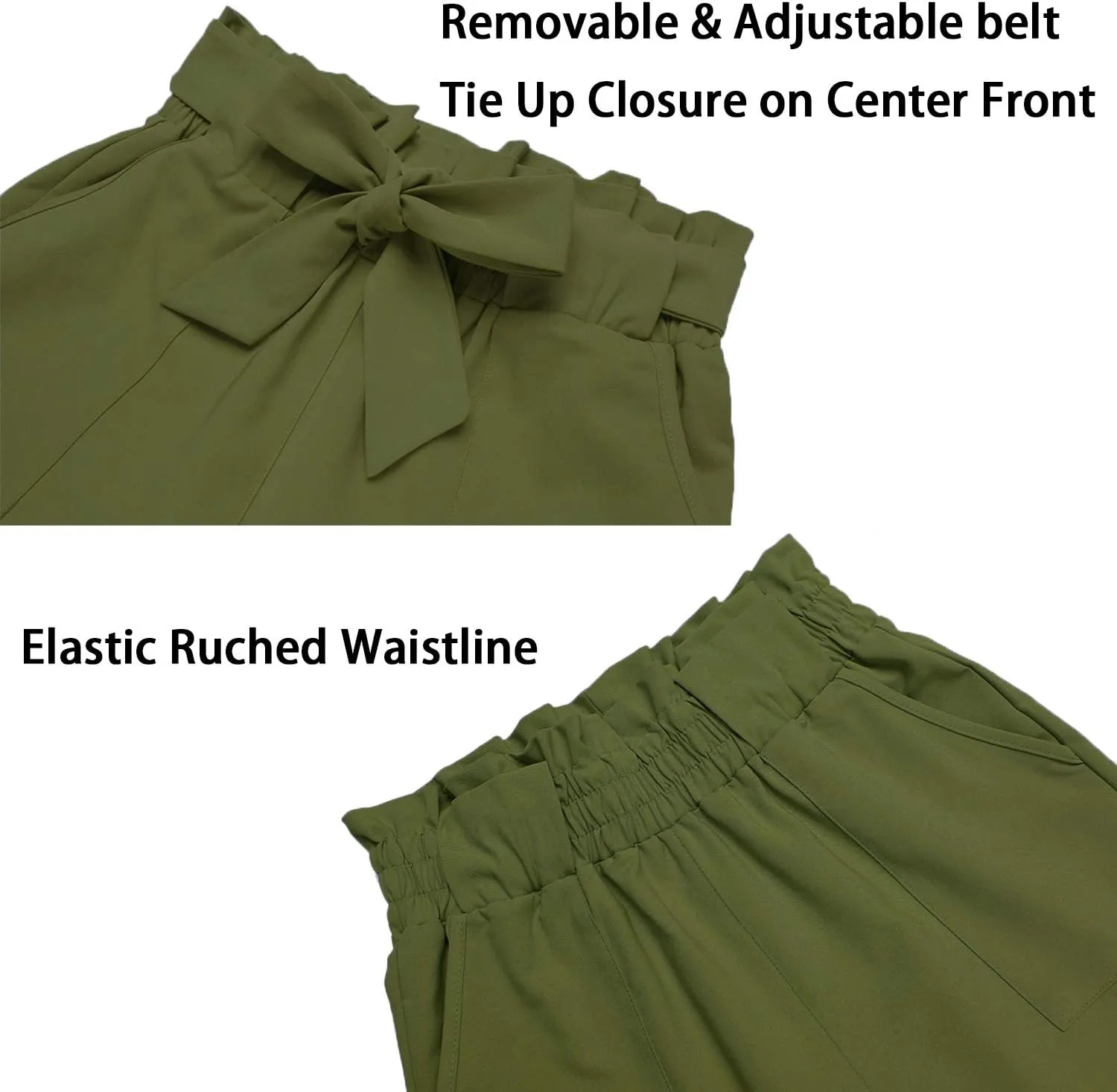 Women's Pants Casual Trouser Paper Bag Pants Elastic Waist Slim Pockets