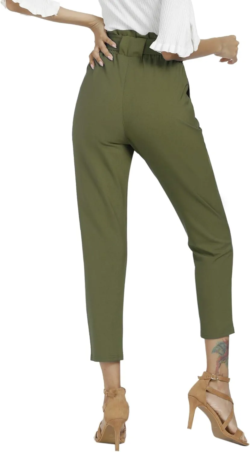 Women's Pants Casual Trouser Paper Bag Pants Elastic Waist Slim Pockets