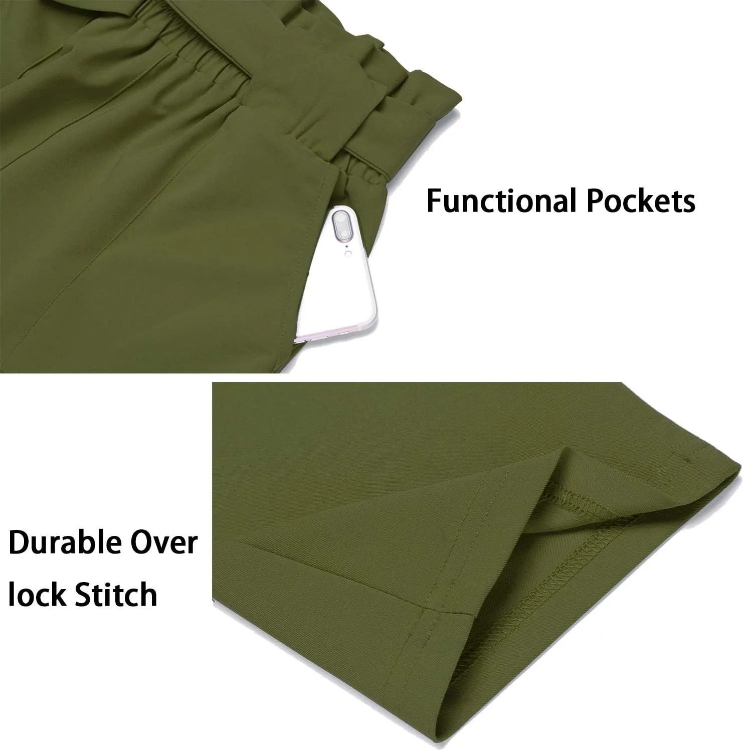 Women's Pants Casual Trouser Paper Bag Pants Elastic Waist Slim Pockets