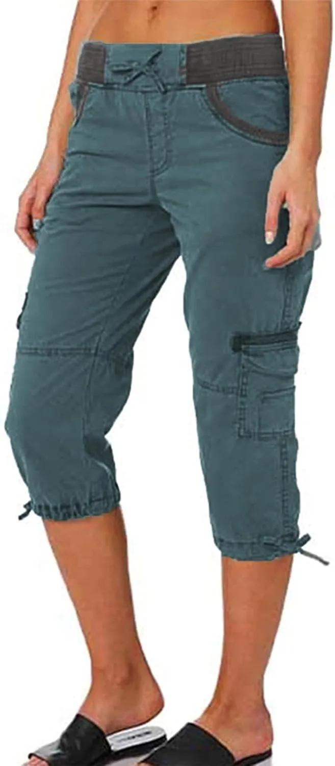 Women's Pants, High Waist Wide Leg Capri Pants with Pockets Workout Cropped
