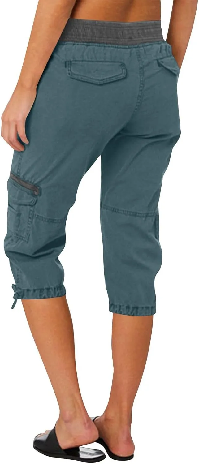 Women's Pants, High Waist Wide Leg Capri Pants with Pockets Workout Cropped