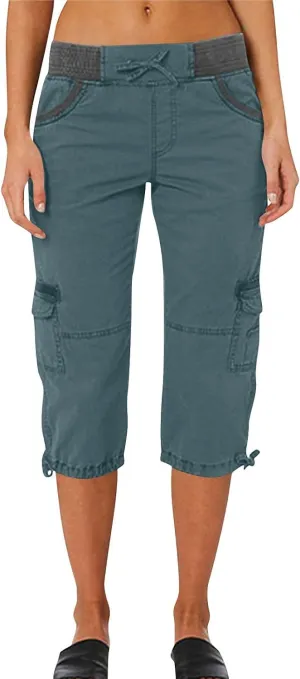 Women's Pants, High Waist Wide Leg Capri Pants with Pockets Workout Cropped