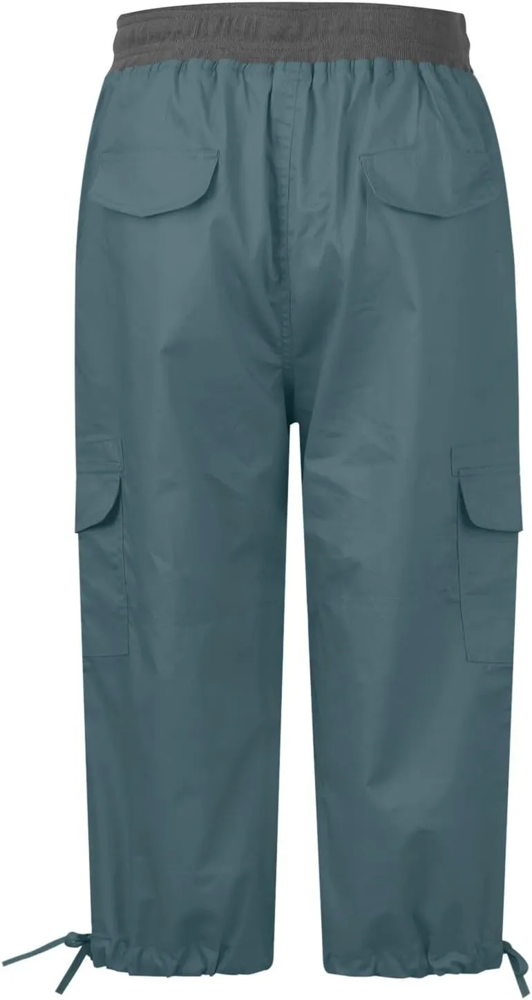Women's Pants, High Waist Wide Leg Capri Pants with Pockets Workout Cropped