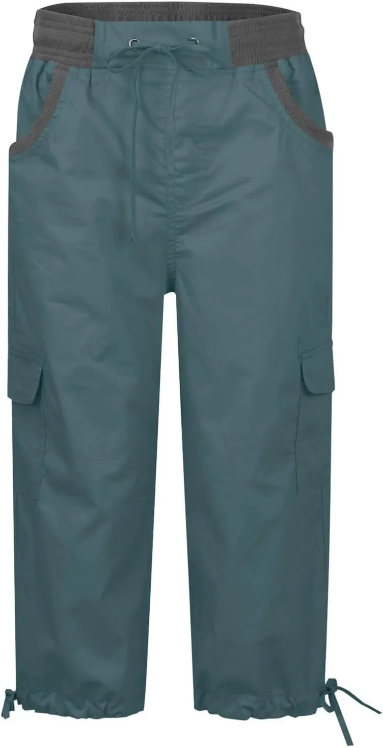 Women's Pants, High Waist Wide Leg Capri Pants with Pockets Workout Cropped