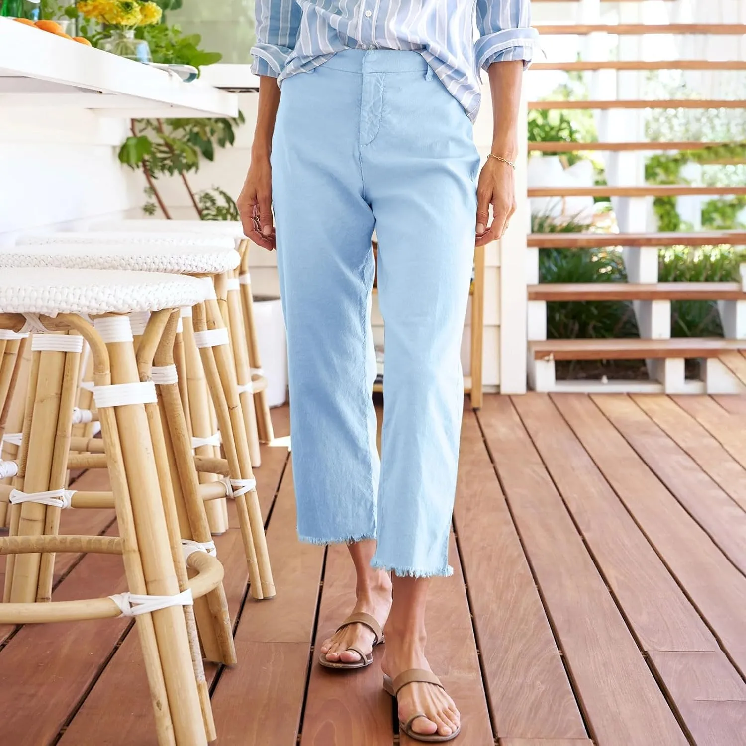 Womens Pants, Linen Straight Leg Peasant Pants Women's Casual Elastic Waist Workout
