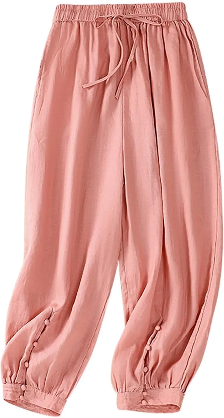 Women's Pants, Plus Size Linen Peasant Pants Casual Straight Leg 2025 Side