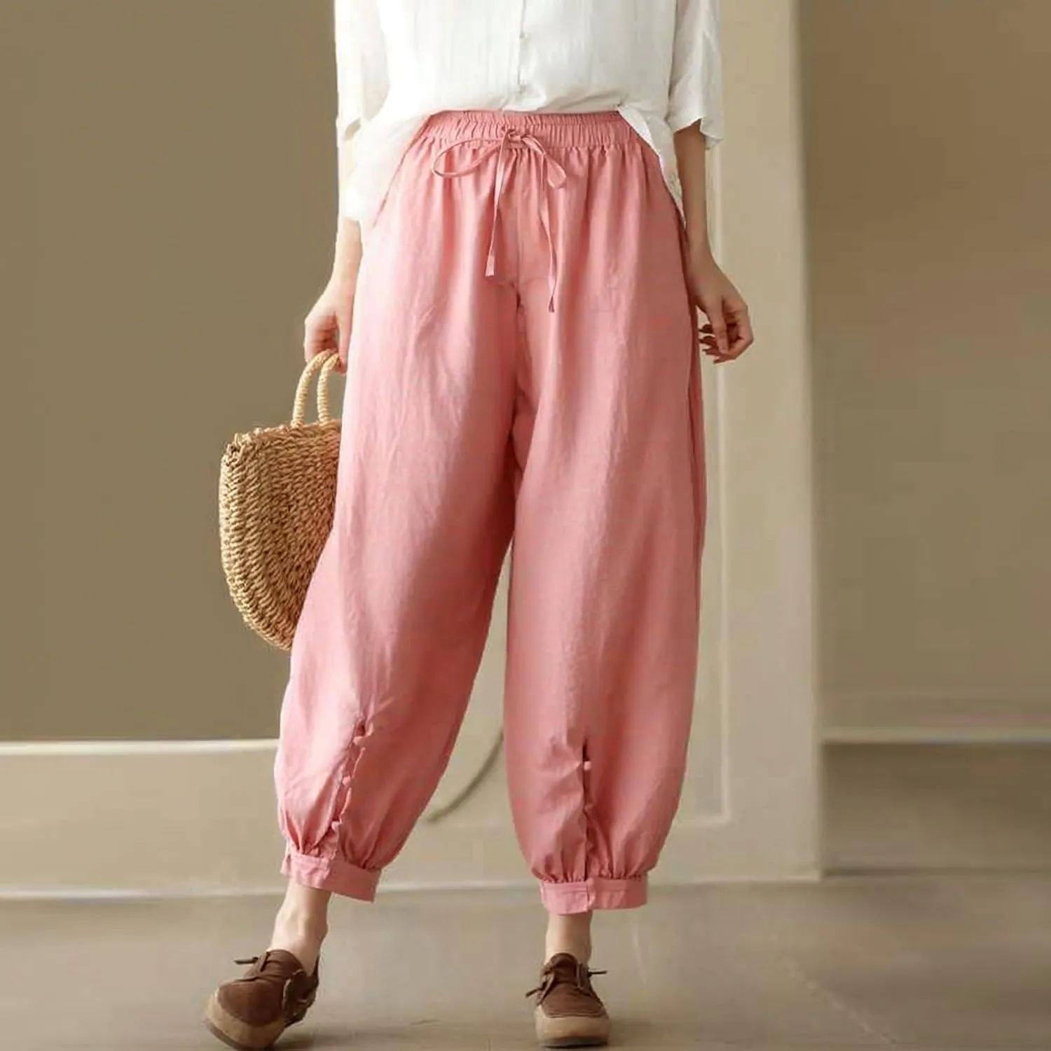 Women's Pants, Plus Size Linen Peasant Pants Casual Straight Leg 2025 Side